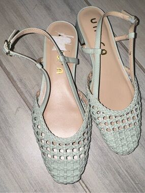Unisa Mint Green Woven Mesh Slingback mules Flats